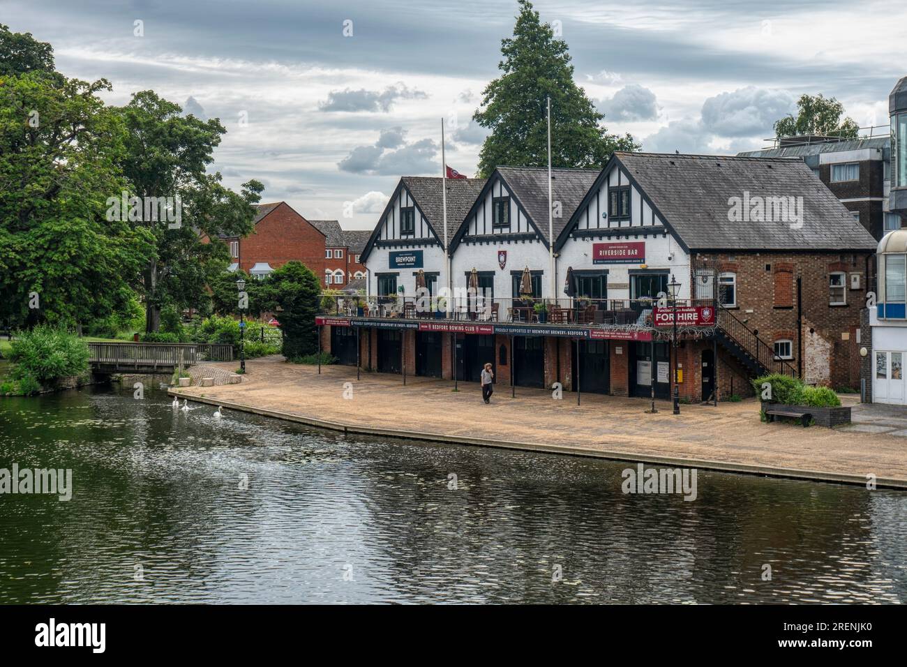 UK, Bedford, 26 June 2023, editorial people in town iconic riverside bar by the river Stock Photo