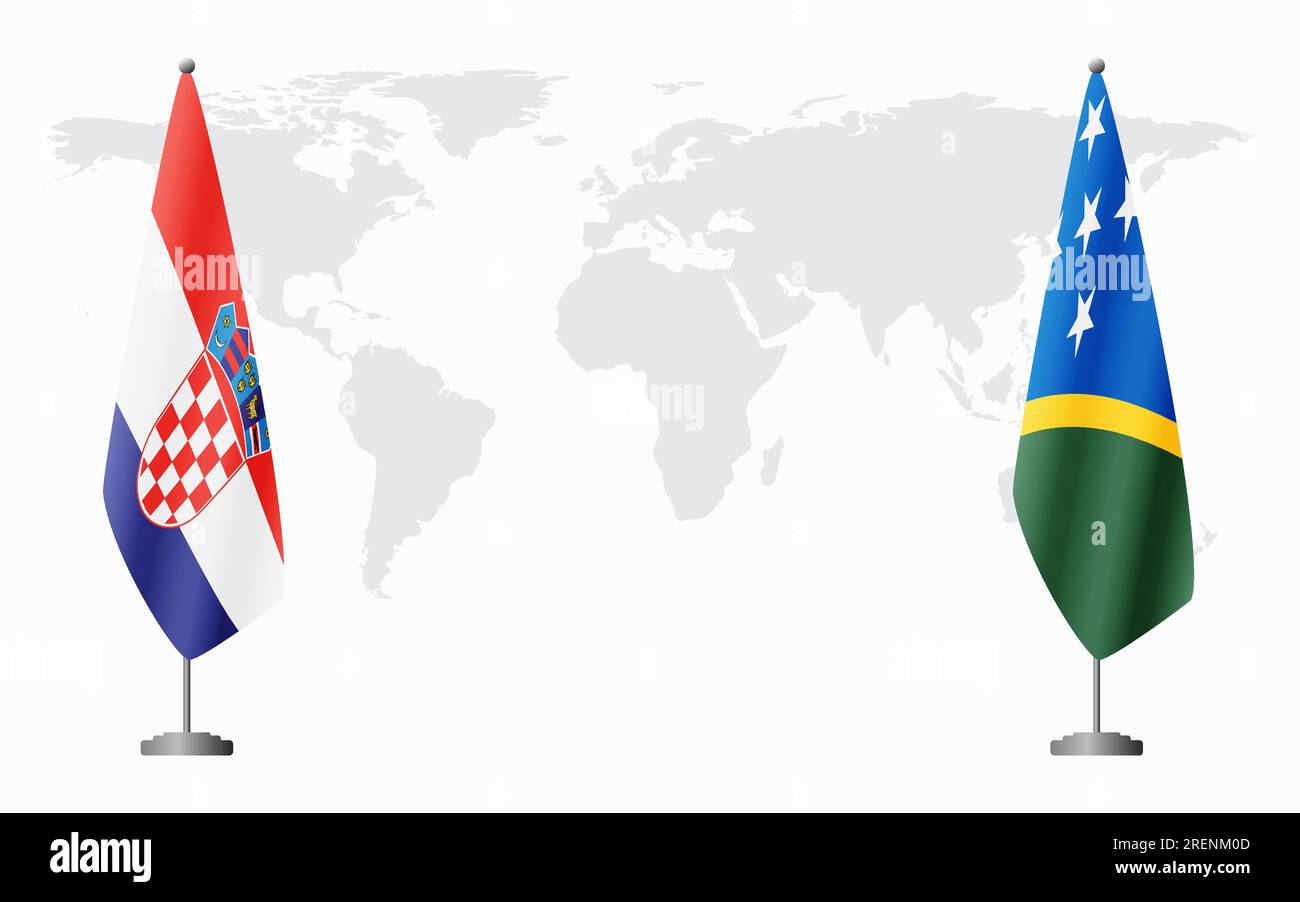 Croatia and Solomon Islands flags for official meeting against background of world map. Stock Vector