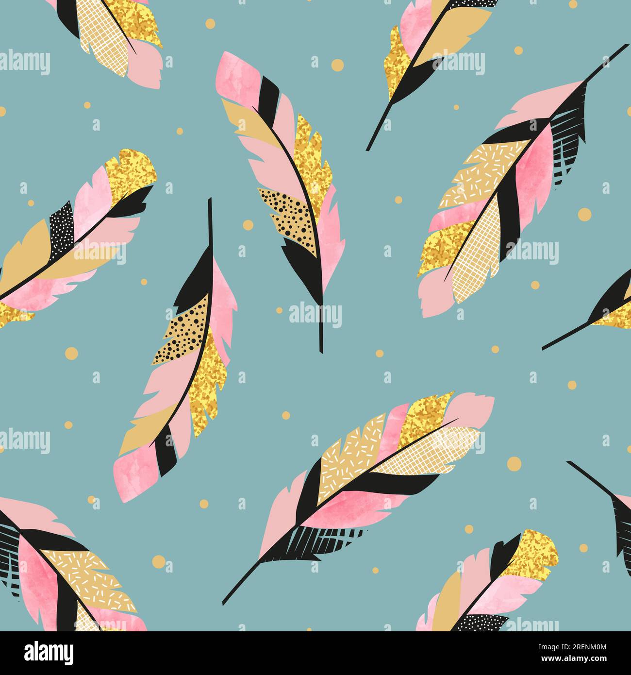 Seamless vector pattern with decorative feathers. Stock Vector