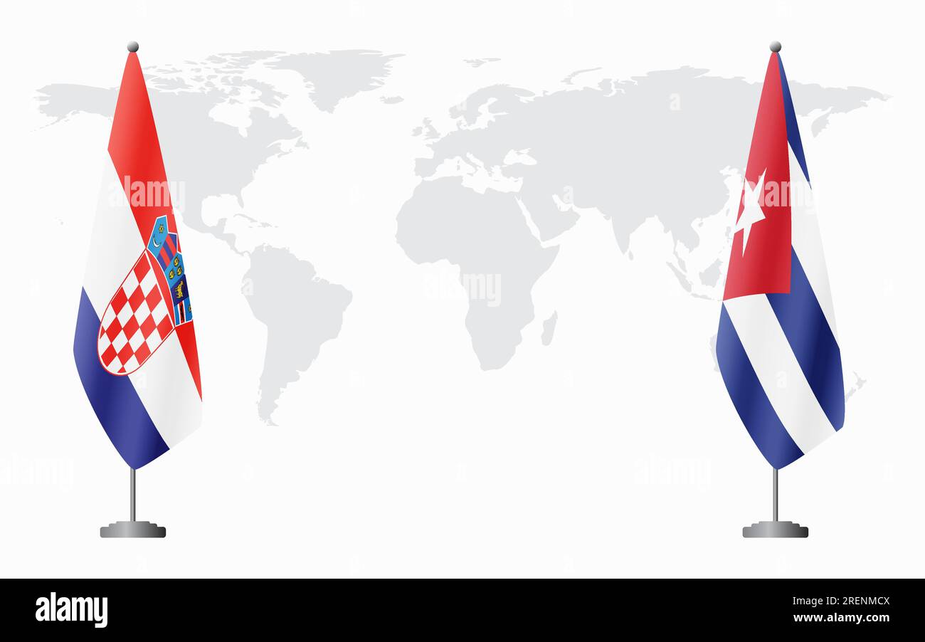 Croatia and Cuba flags for official meeting against background of world map. Stock Vector