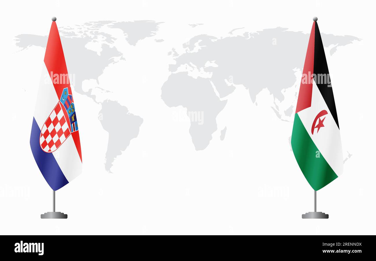 Croatia and Sahrawi Arab Democratic Republic flags for official meeting against background of world map. Stock Vector