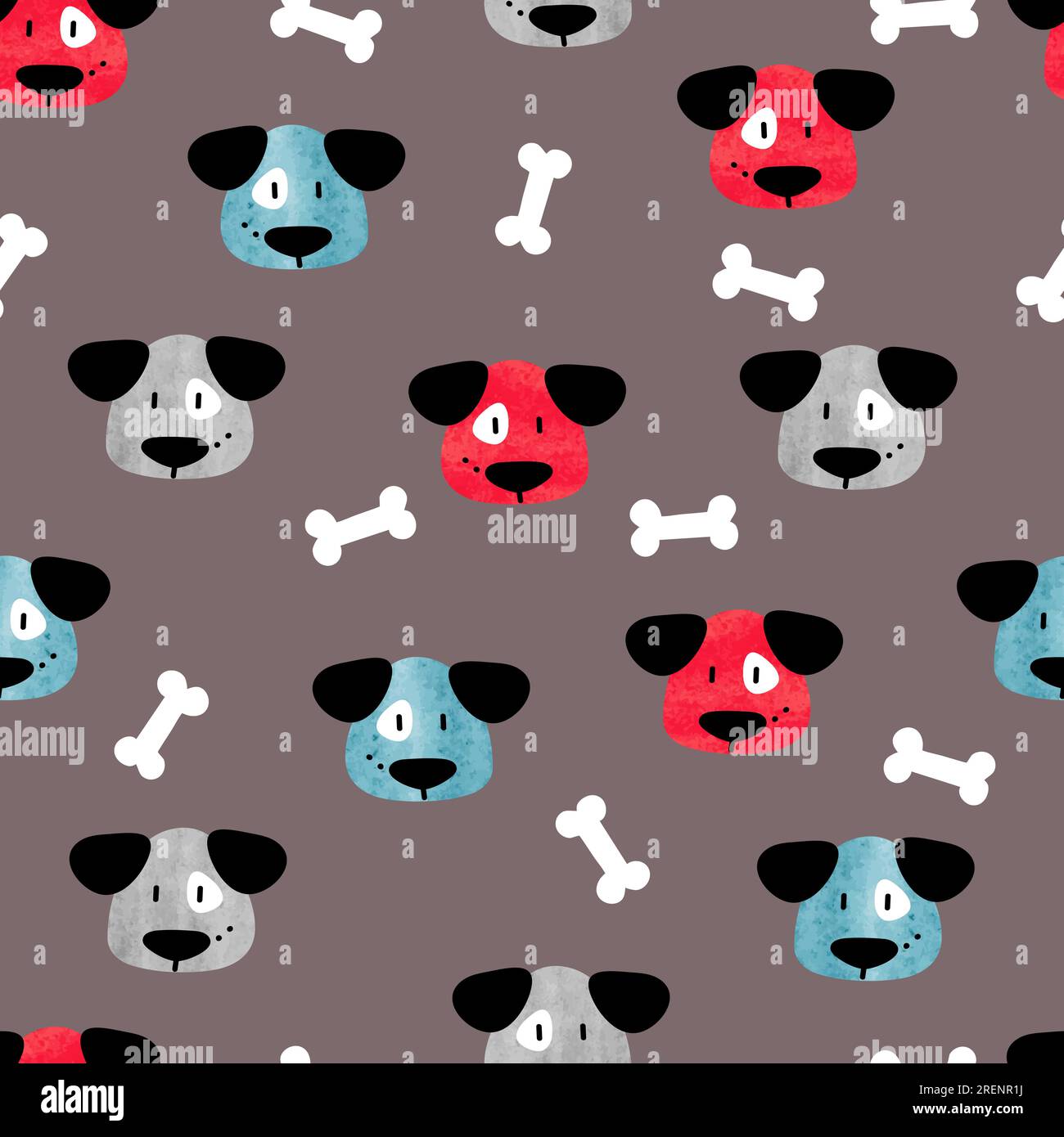 Seamless childish pattern with cute dogs and bones. Stock Vector