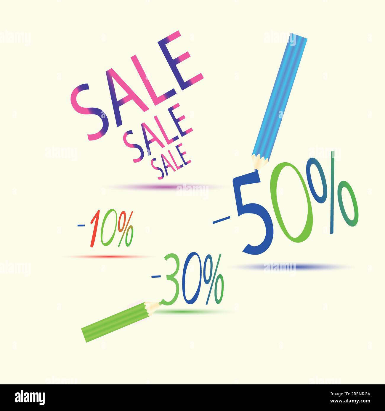 Banner with the inscription SALE. Pencils draw discount percentages Stock Vector