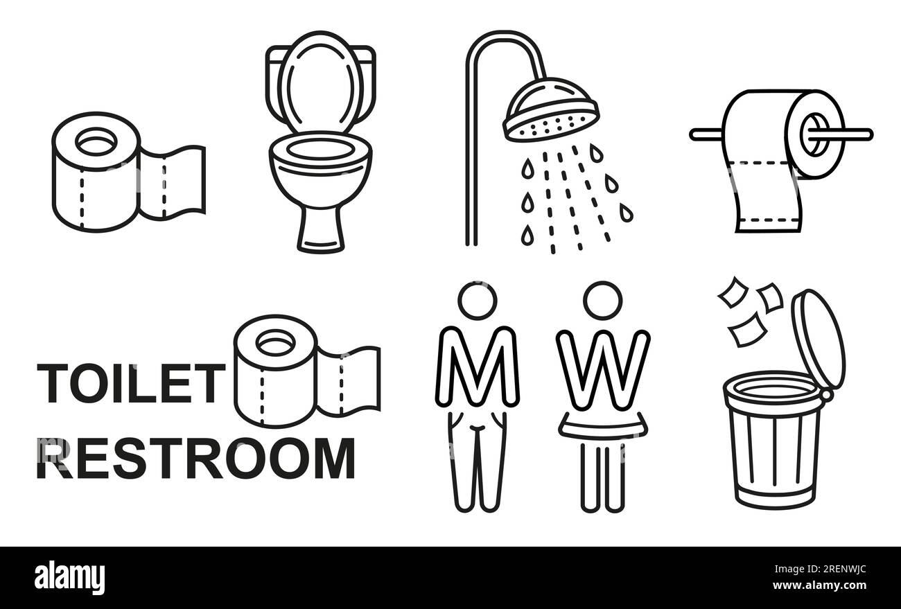 Public toilet, man woman restroom, clean paper tissue towel roll ...