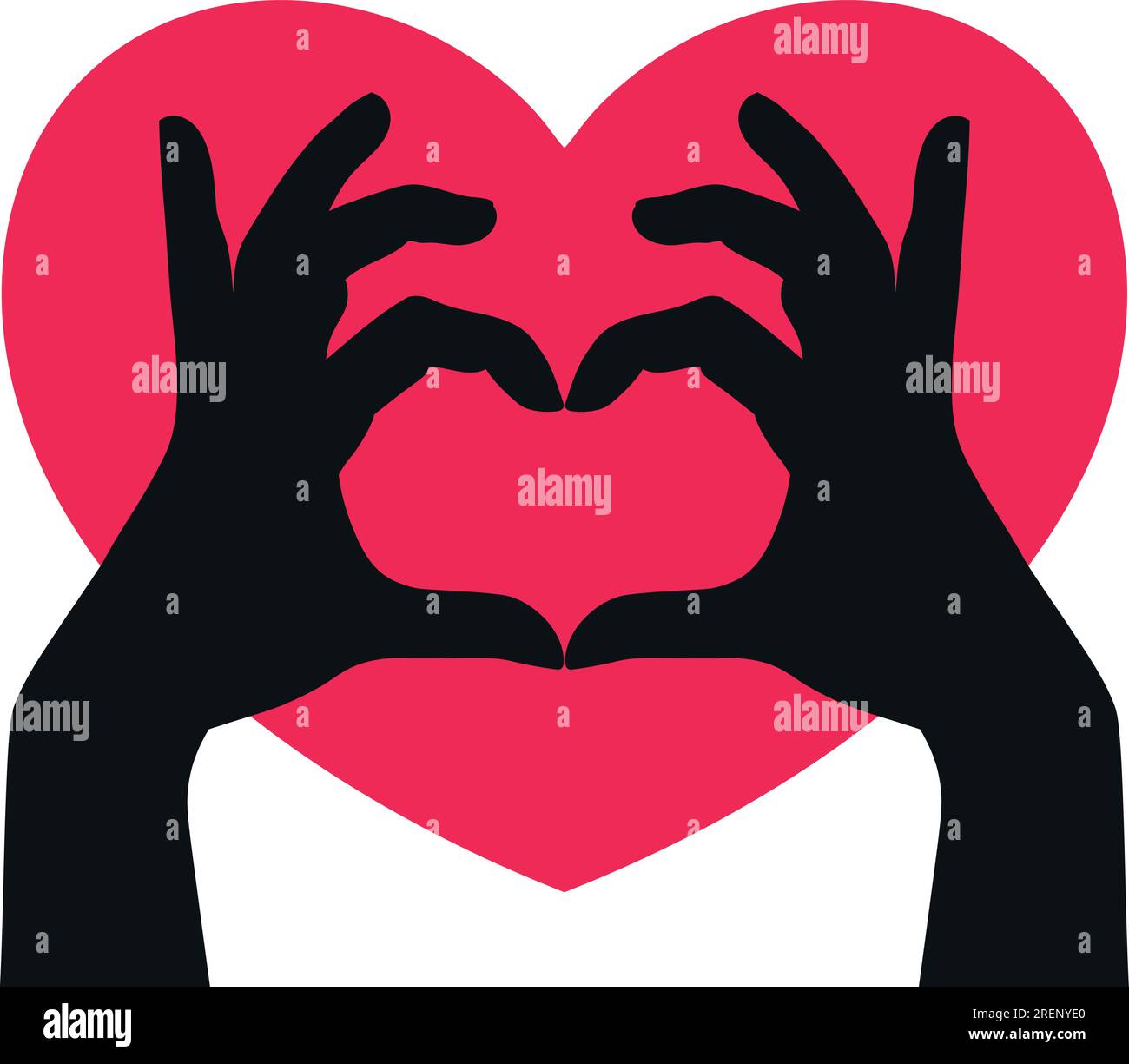 Hand drawn hands making heart silhouette with a red heart shape