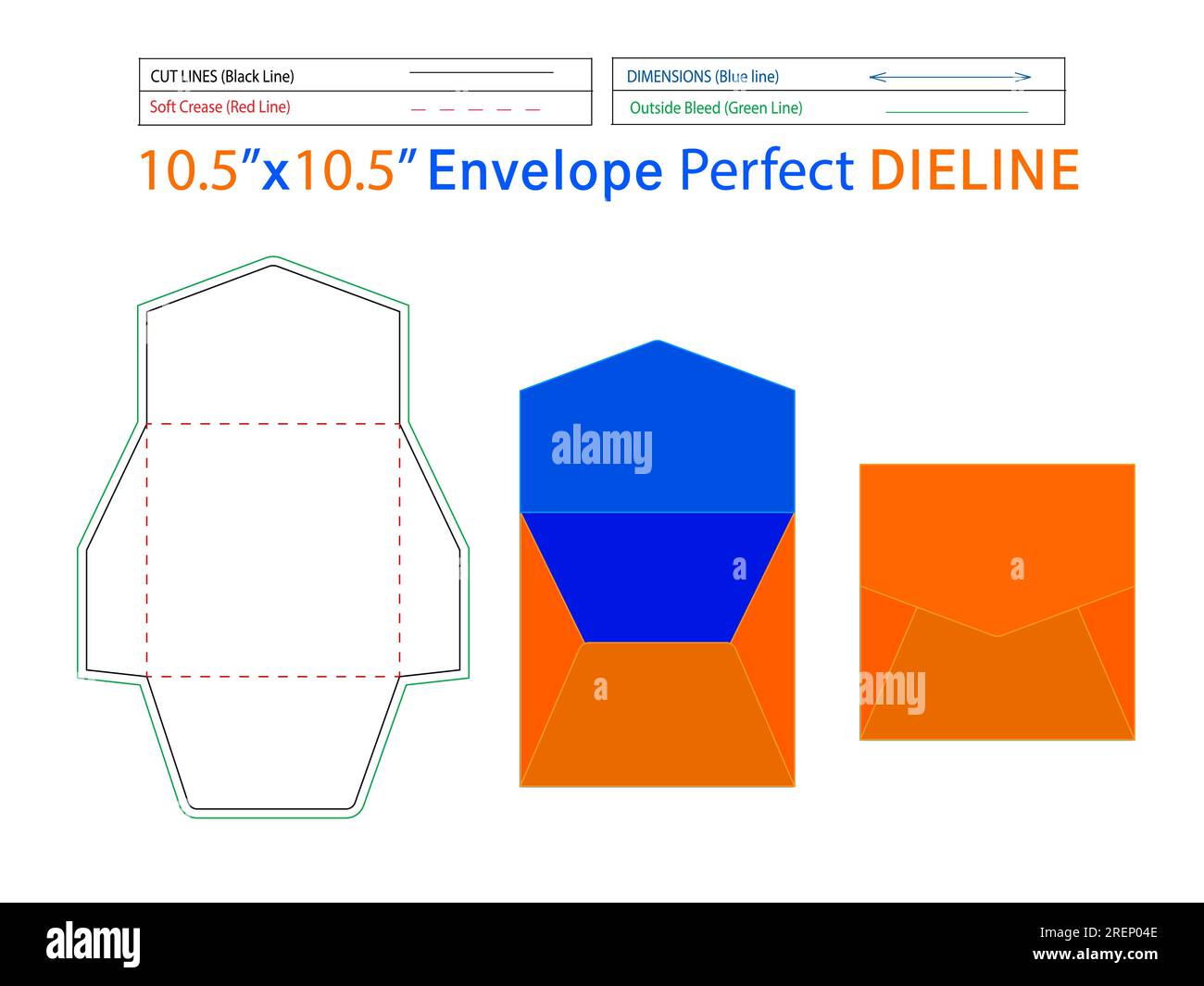 Wedding invitation envelope design 10.5x10.5 inch die line template and
