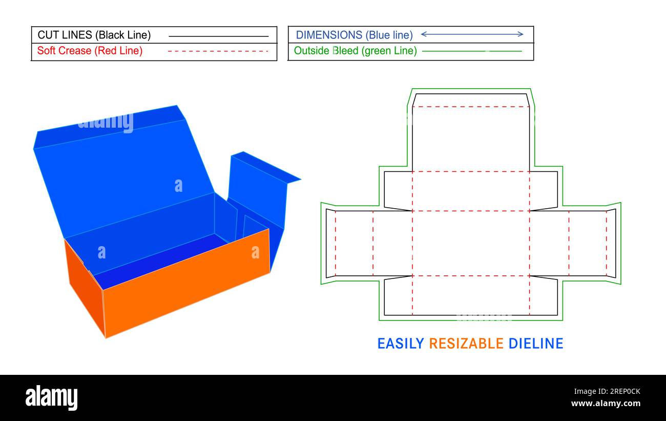 Shipping box, corrugated carton mailer box die line and 3D vector, easily editable and resizeable file Stock Vector