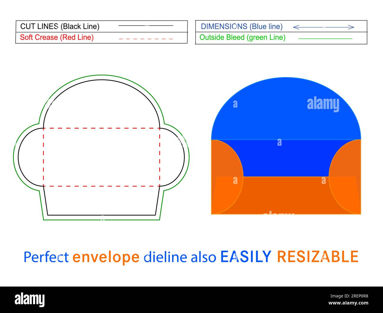 Massage envelope die line template and 3D box editable easily resizeable Stock Vector