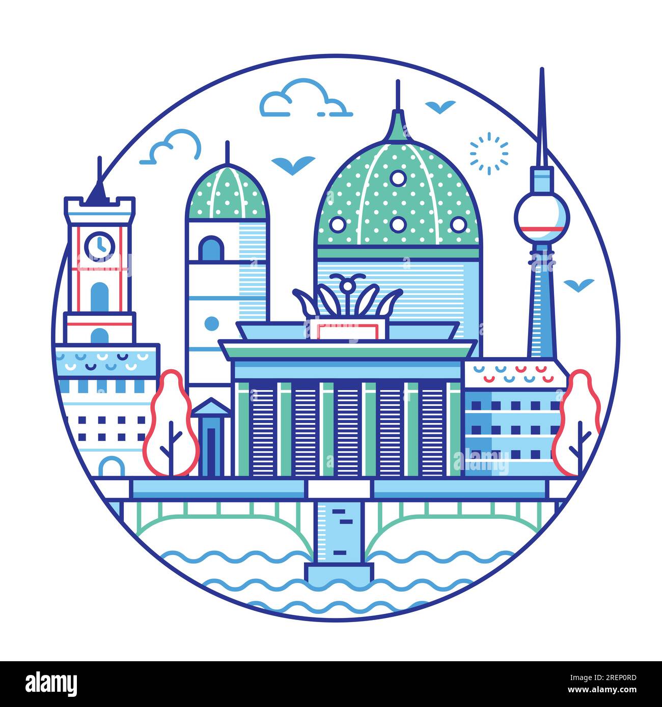 Travel Berlin Circle Icon in Line Art Design Stock Vector Image & Art ...