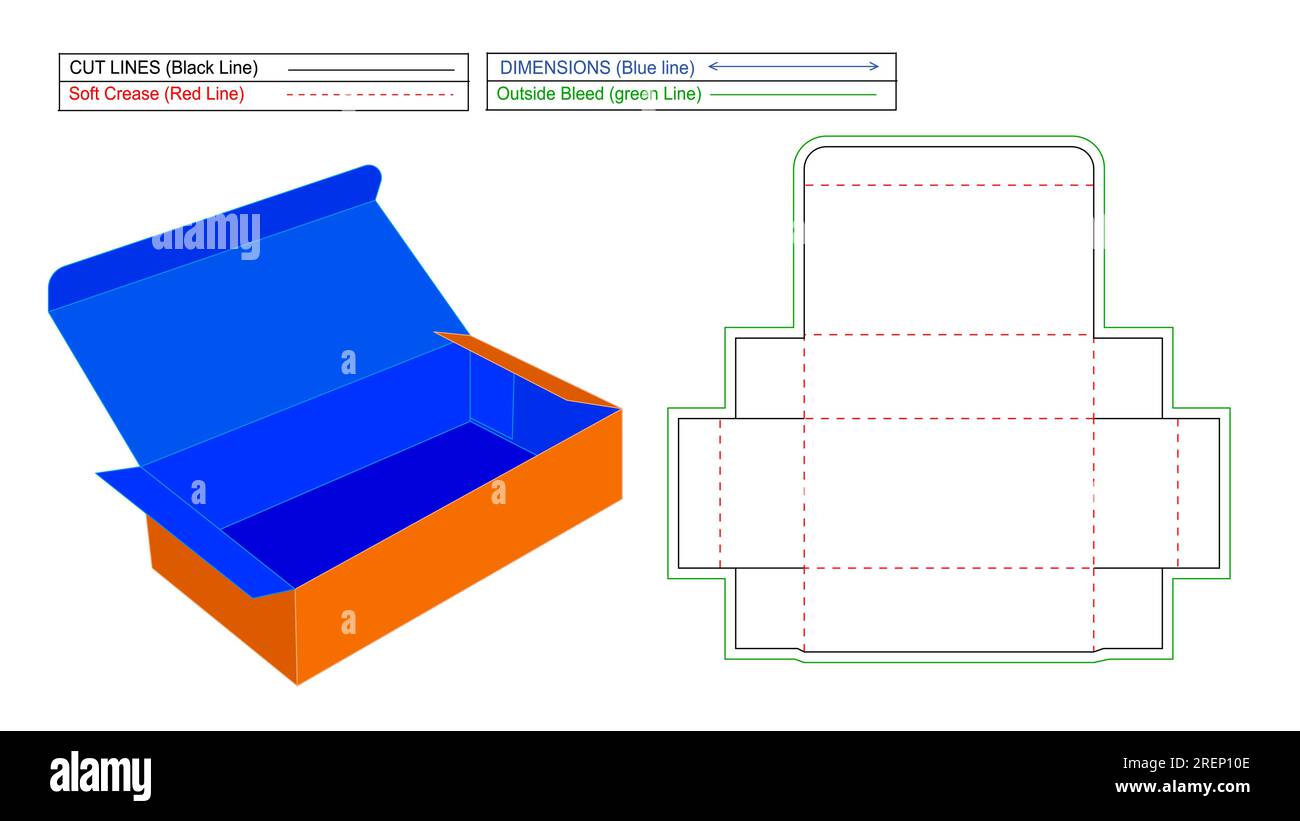 Corrugated standard folding box dieline template and 3d vector, without