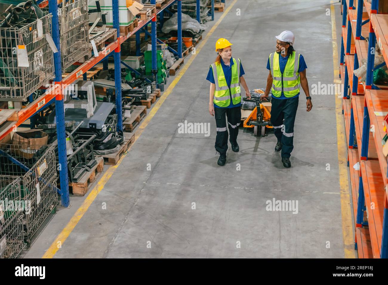 warehouse worker work in shipping logistics factory ship supply order goods cargo from store house Stock Photo