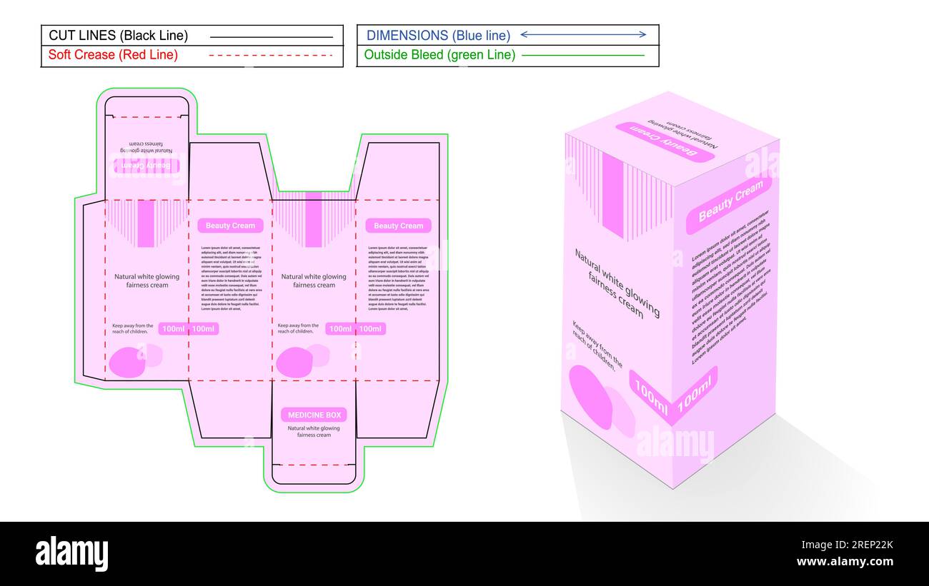 Beauty cream reverse tuck end print ready packaging box design with