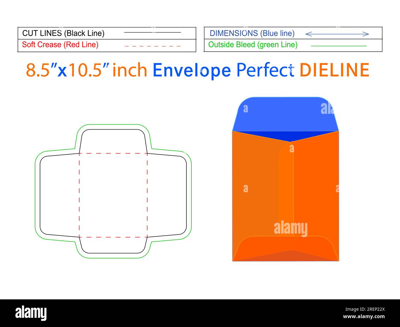 Packaging open end envelope or Catalog envelope 8.5x10.5 inch dieline