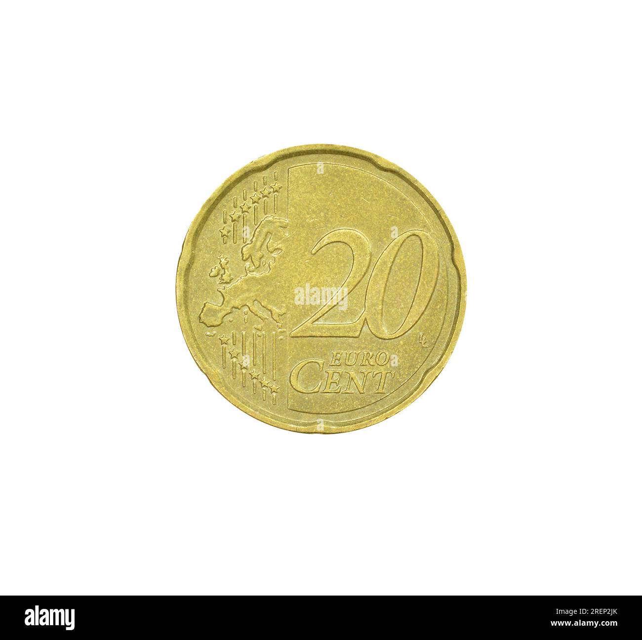 Reverse of 20 Euro cents coin that shows Map of Europe and