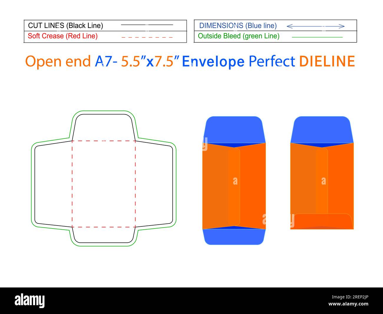 Open end envelope or Catalogue envelope A7 5.5x7.5 inch die line