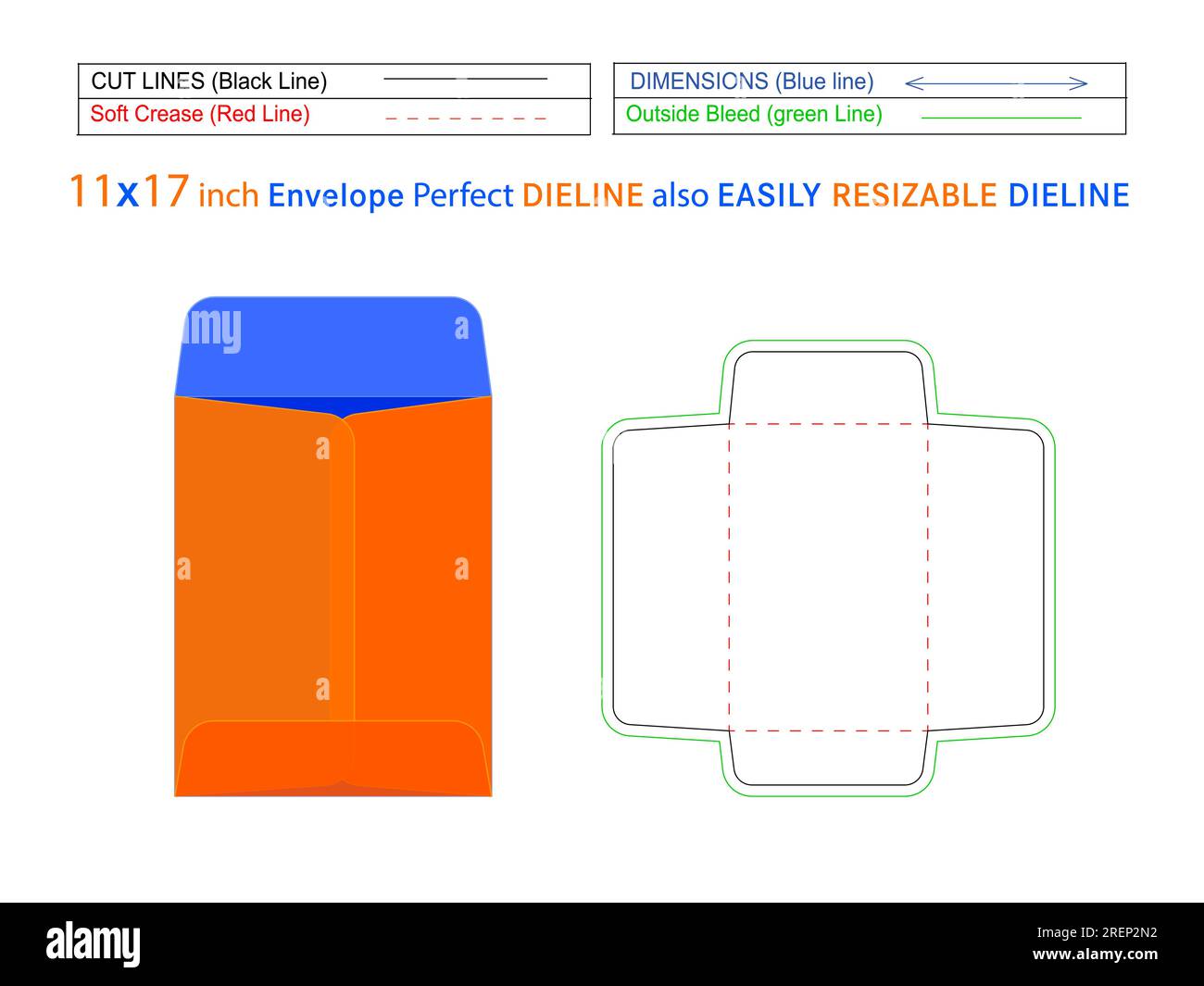 Open end envelope or Catalog envelope 11x17 inch dieline template and