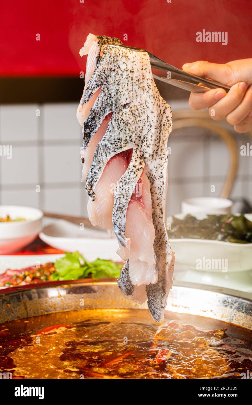 fresh raw slice Fish Fillet  for hot pot use Stock Photo