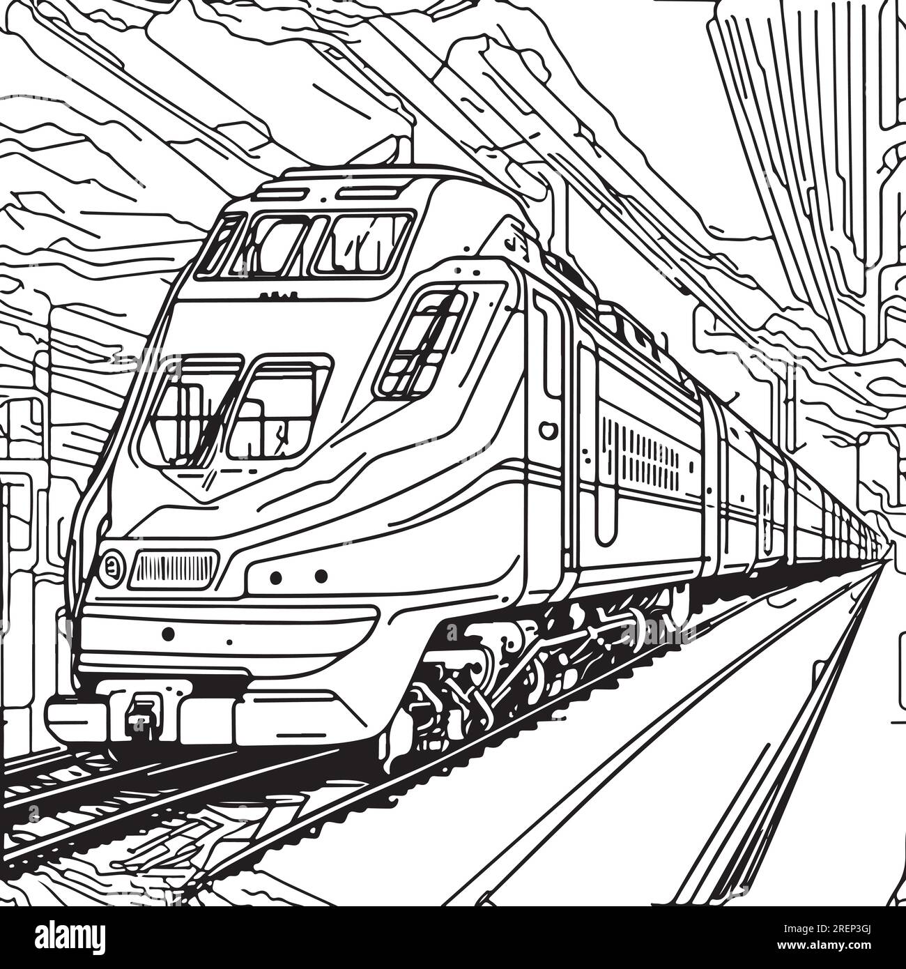 Vector line art train in motion. Train Line Drawing Clip Art Stock