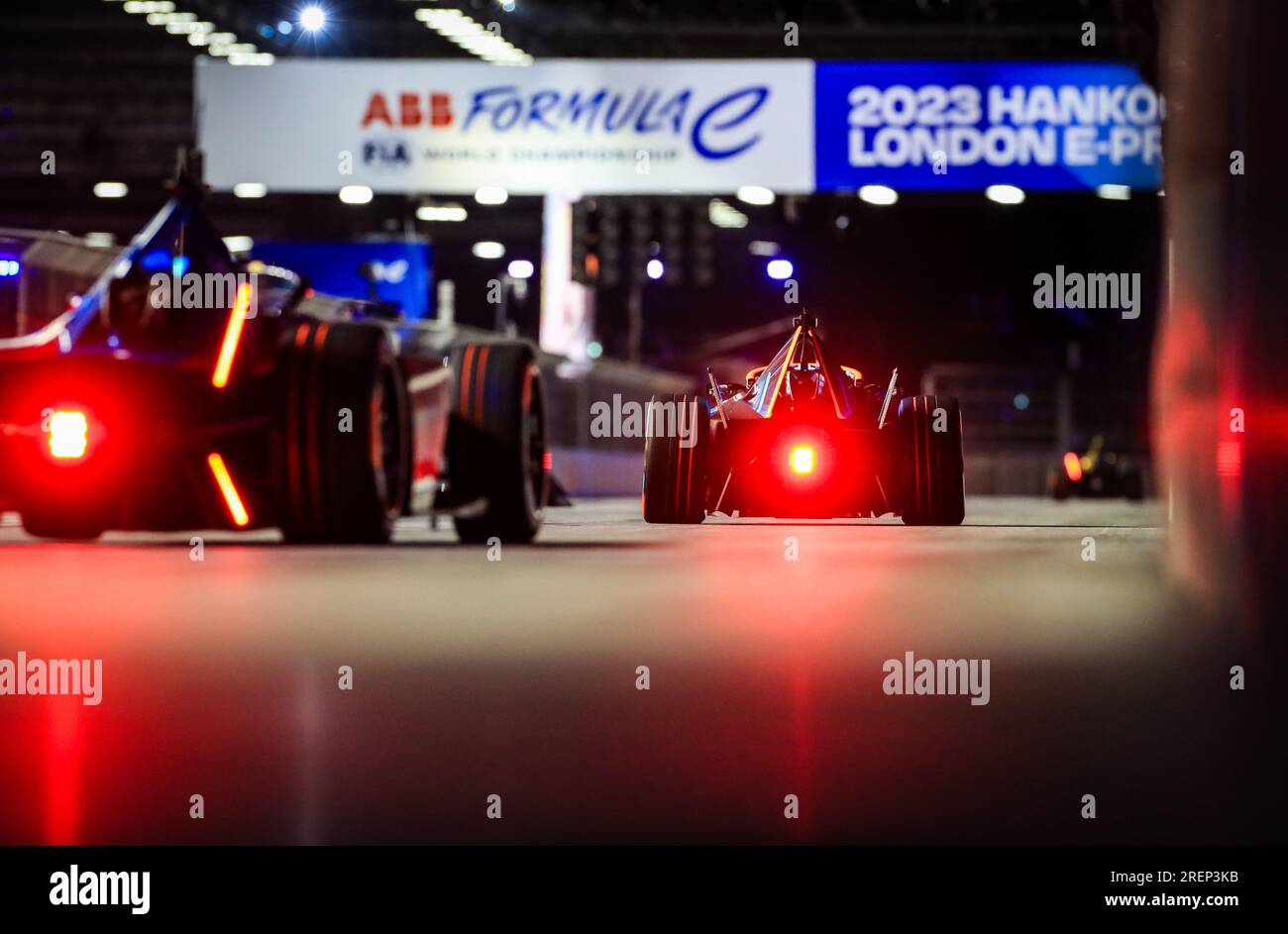 NEOM McLaren’s Rene Rast (right) during practice two on day one of the 2023 Hankook London E-Prix at the ExCel Circuit, London. Picture date: Saturday July 29, 2023. Stock Photo