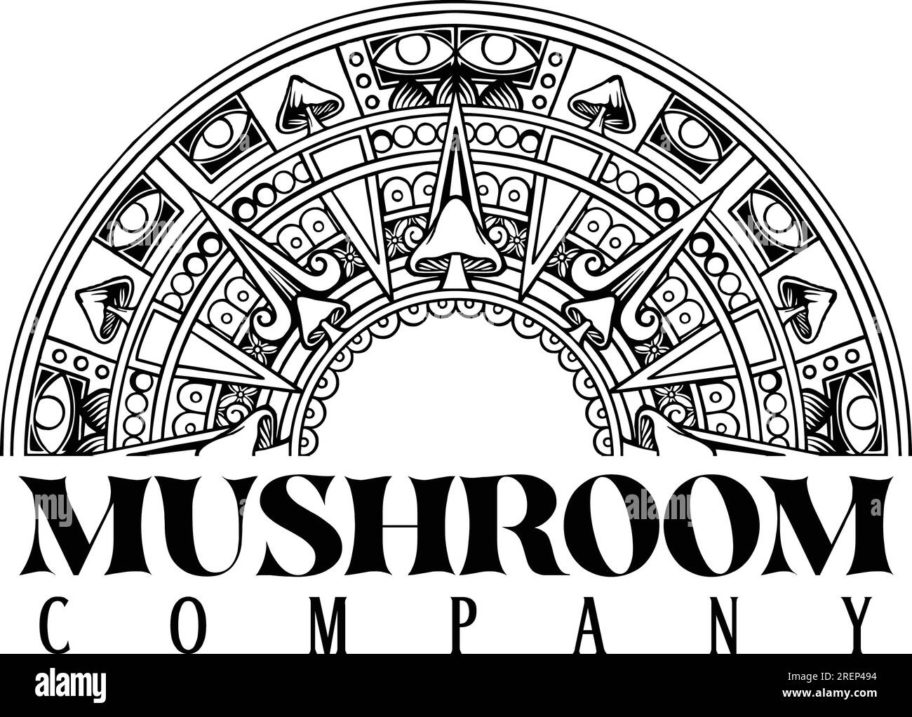 Trippy magic mushroom intricate mandala geometry silhouette vector illustrations for your work logo, merchandise t-shirt, stickers and label designs, Stock Vector