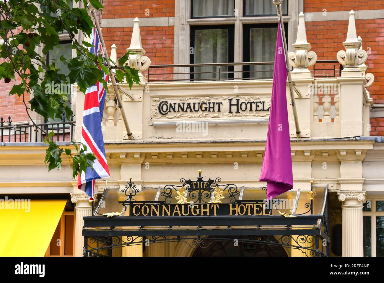 London, England, UK - 28 June 2023: Entrance to The Connaught Hotel in Mayfair in central London Stock Photo