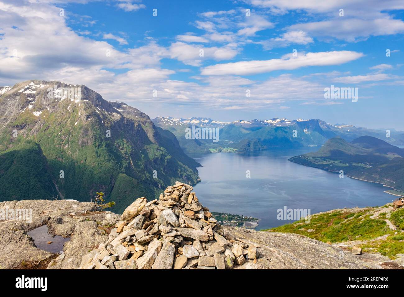 High view to Romsdalsfjorden from Nesaksla mountain. Andalsnes, Møre og Romsdal county, Norway, Scandinavia, Europe Stock Photo