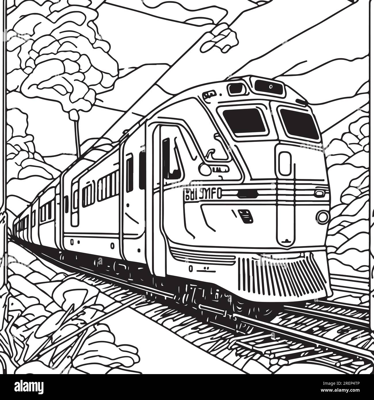 Vector line art train in motion. Train Line Drawing Clip Art Stock