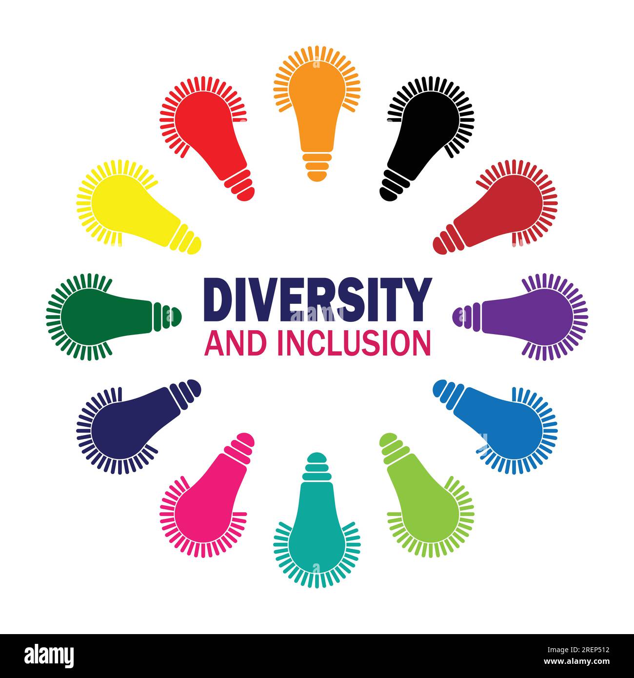 Diversity and Inclusion concept. Vector illustration of a set of colorful light bulbs. Suitable for logo, website, greeting card, poster and banner Stock Vector