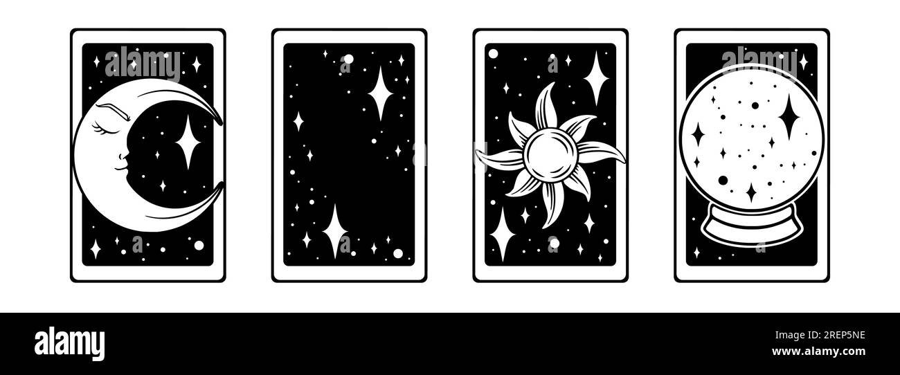 Tarot aesthetic celestial cards. Bohemian tarot design for oracle card covers. Vector illustration isolated in white background Stock Vector