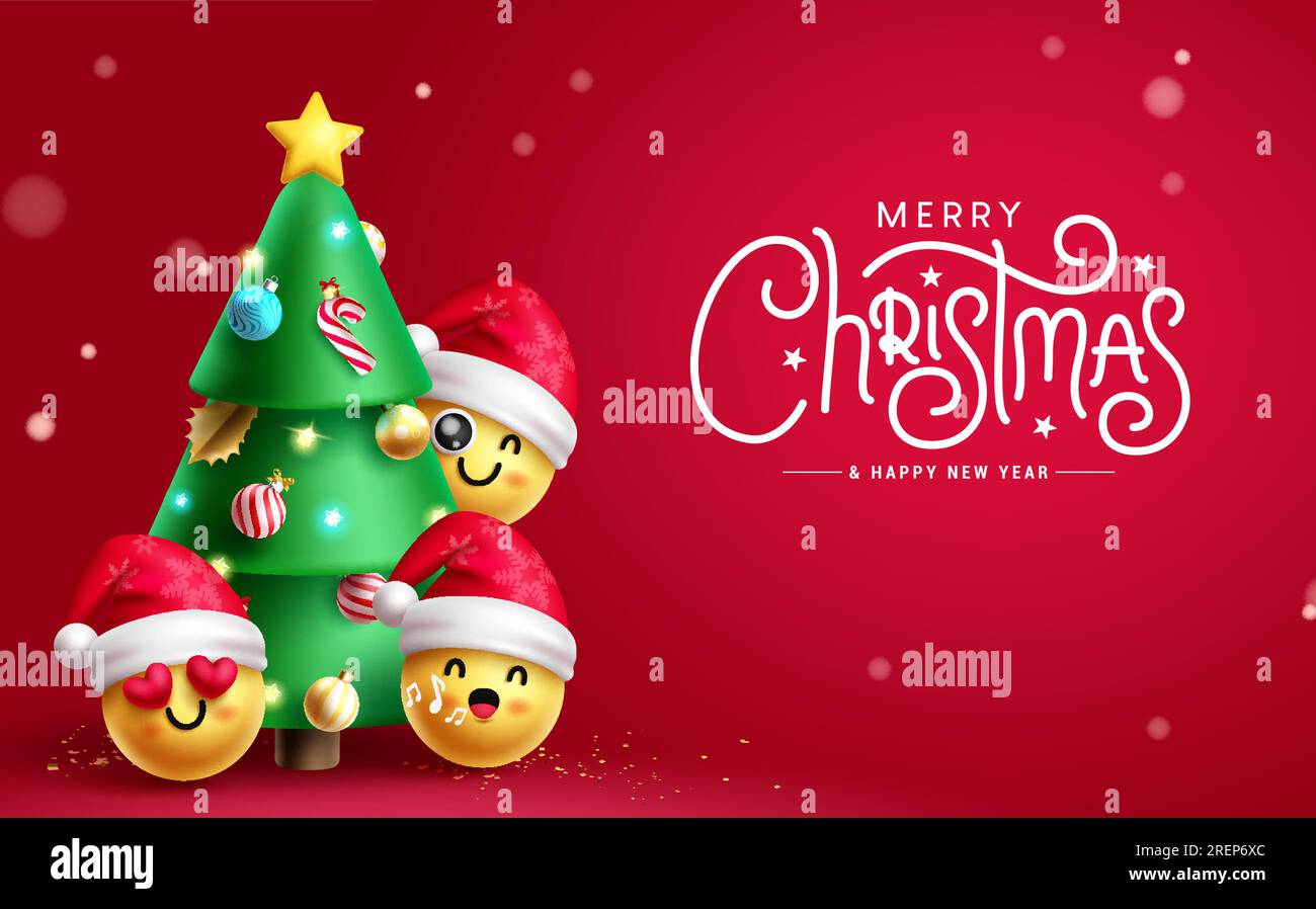 Merry christmas text vector design. Christmas pine tree ornaments with