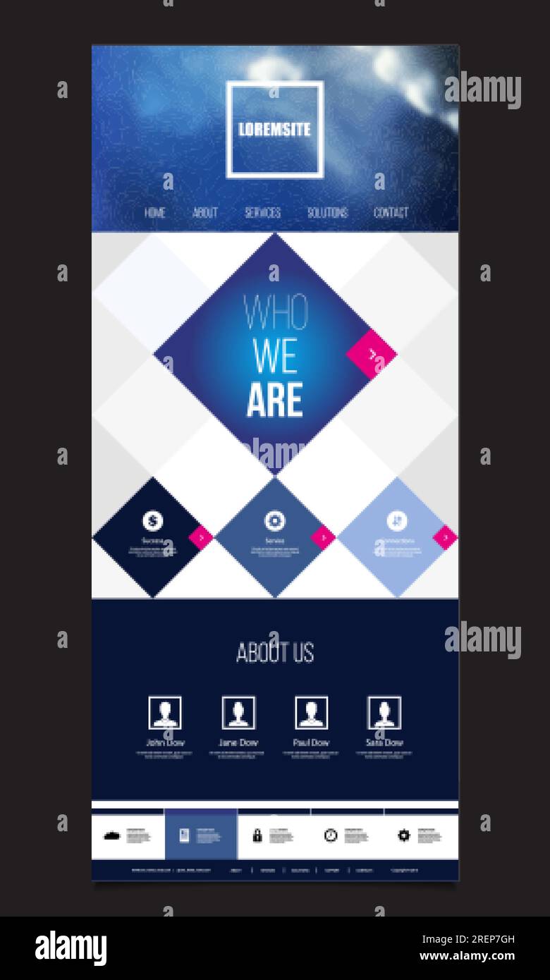 One Page Website Template with Unique Mosaic Design Stock Vector