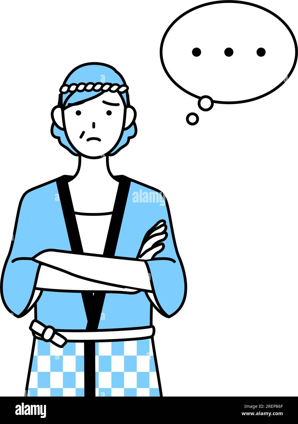 Senior woman wearing Happi coat for summer festivals with crossed arms