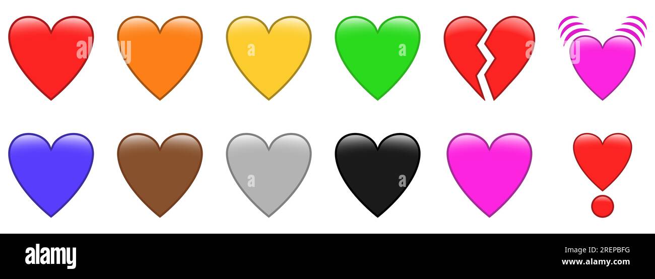 Heart emojis icon set in different colors. Vector illustration isolated