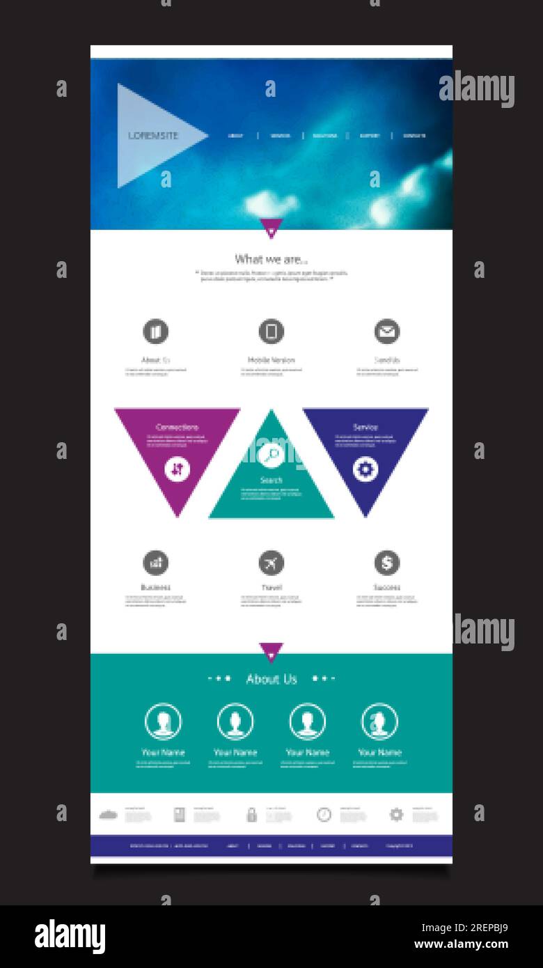 One Page Website Template with Unique Design - Triangles Stock Vector