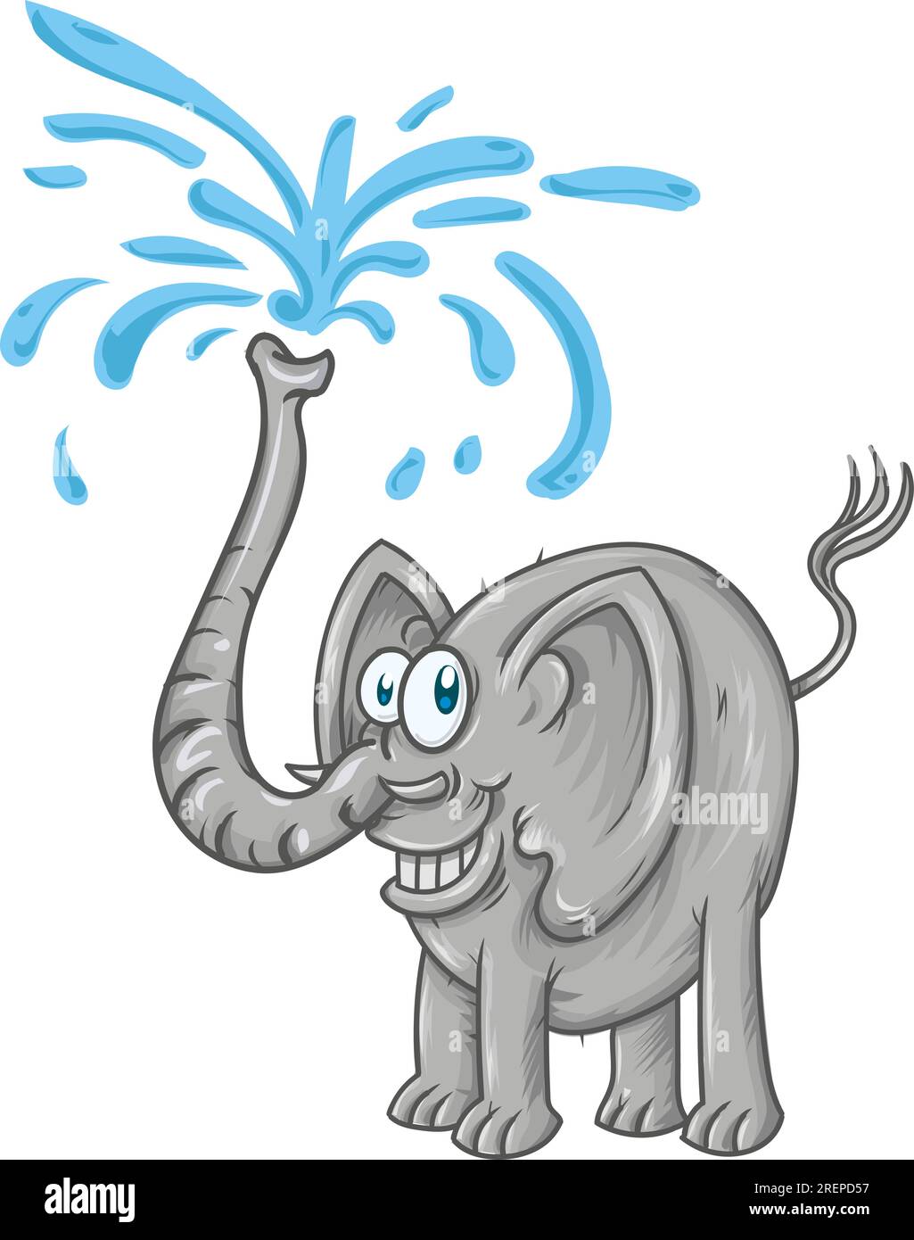 cartoon elephant spraying water. Doodle illustration in vector. Cute vector elephant Stock Vector