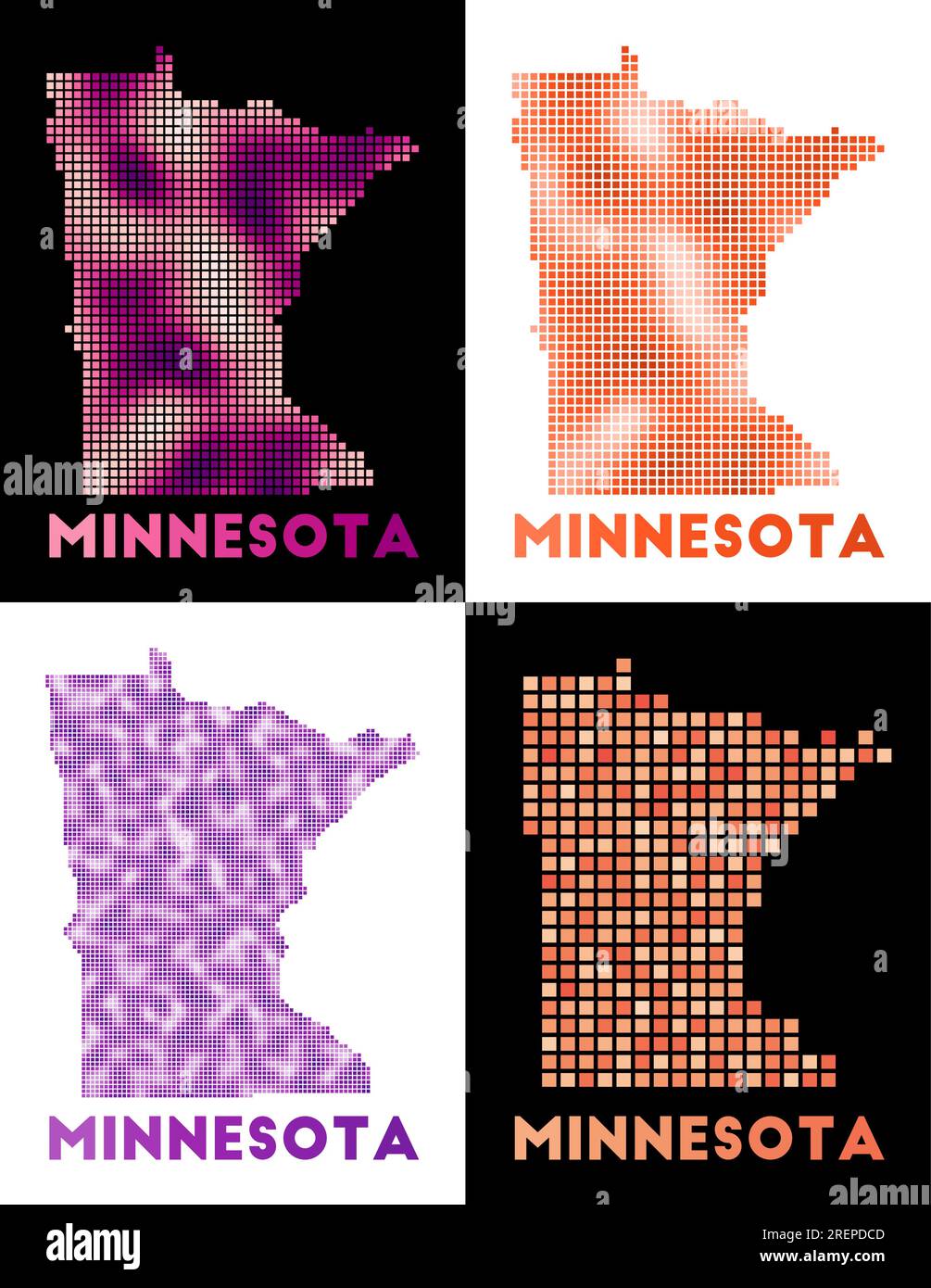 Minnesota map. Collection of map of Minnesota in dotted style. Borders