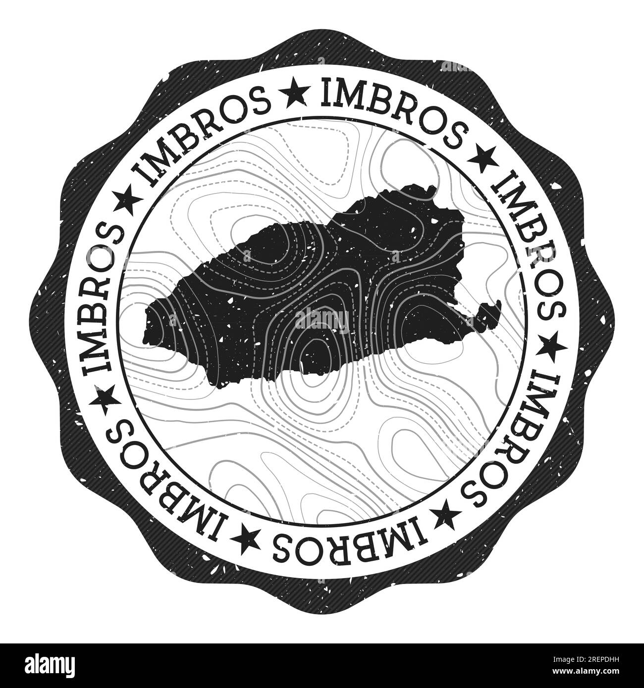Imbros outdoor stamp. Round sticker with map of island with topographic isolines. Vector illustration. Can be used as insignia, logotype, label, stick Stock Vector
