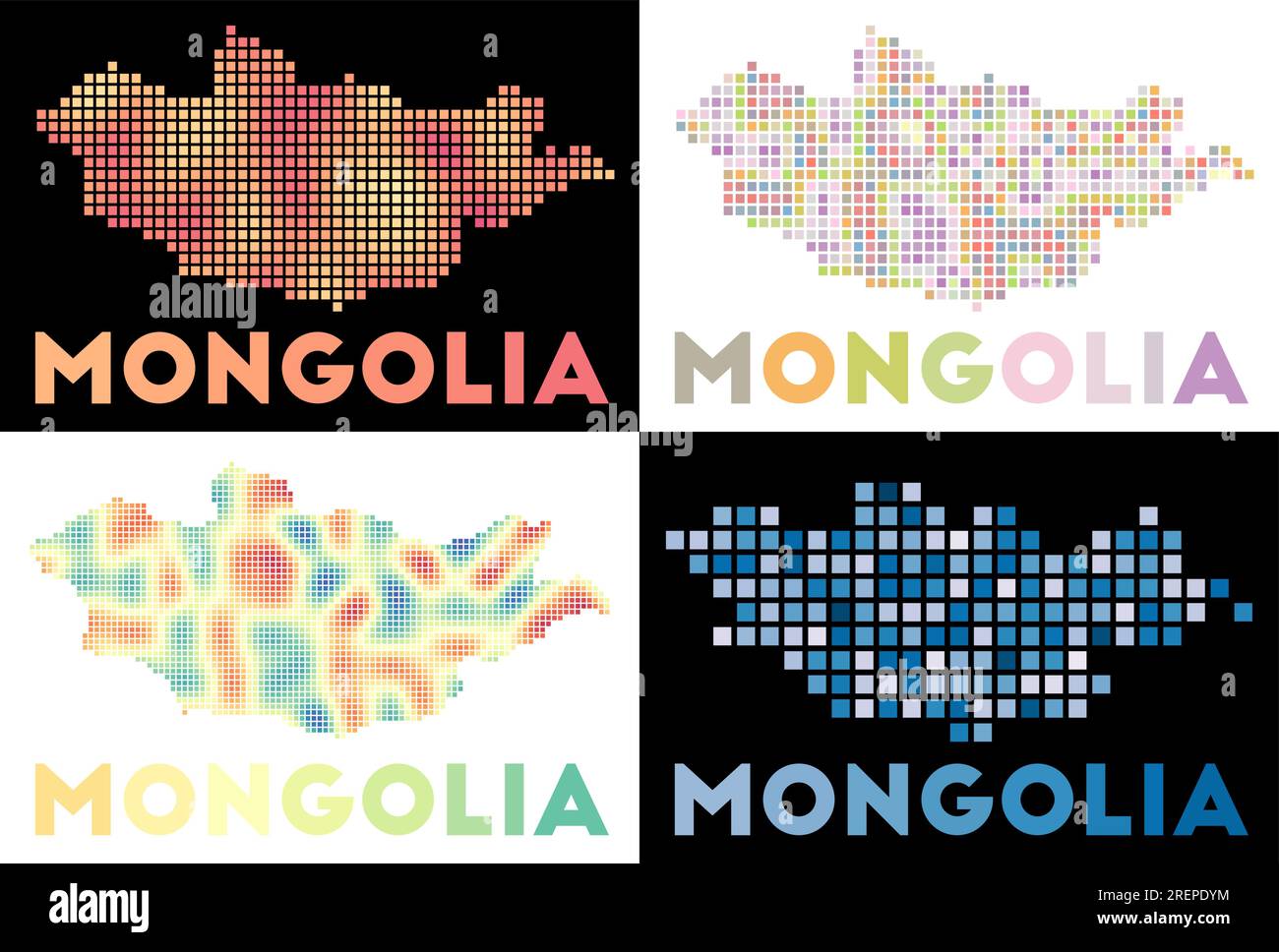 Mongolia map. Collection of maps of Mongolia in dotted style. Borders of the country filled with rectangles for your design. Vector illustration. Stock Vector
