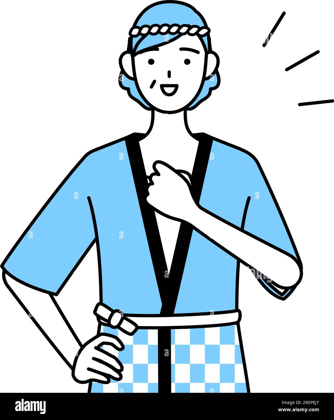 Senior woman wearing Happi coat for summer festivals tapping her chest, Vector Illustration Stock Vector