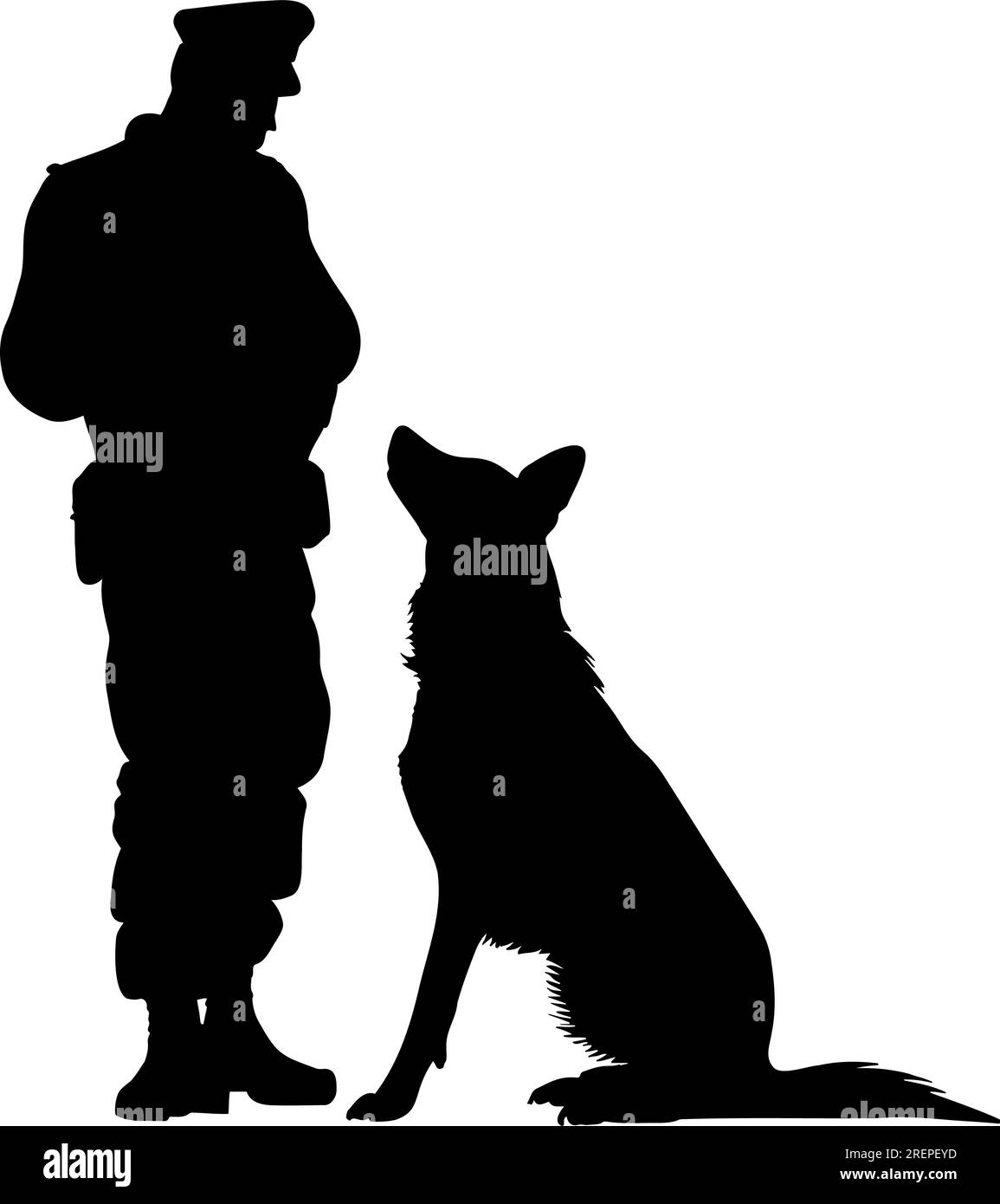 Policeman and german shepherd dog silhouette. vector illustration Stock Vector