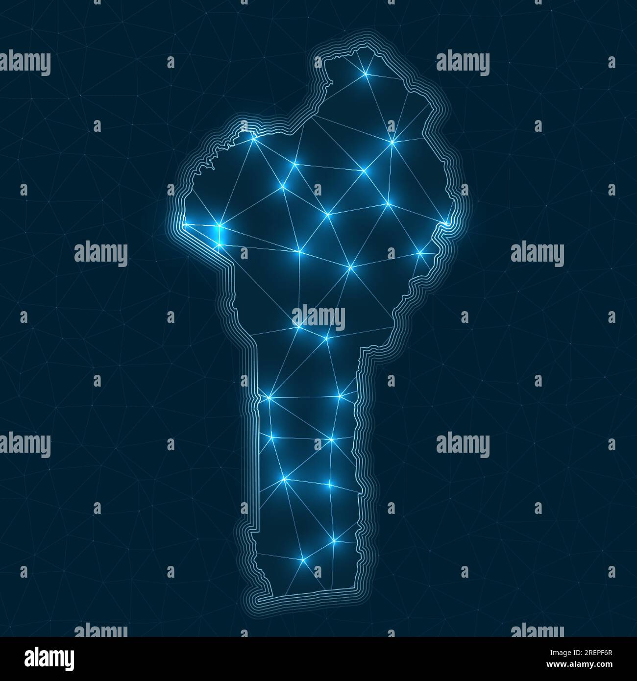 Benin network map. Abstract geometric map of the country. Digital