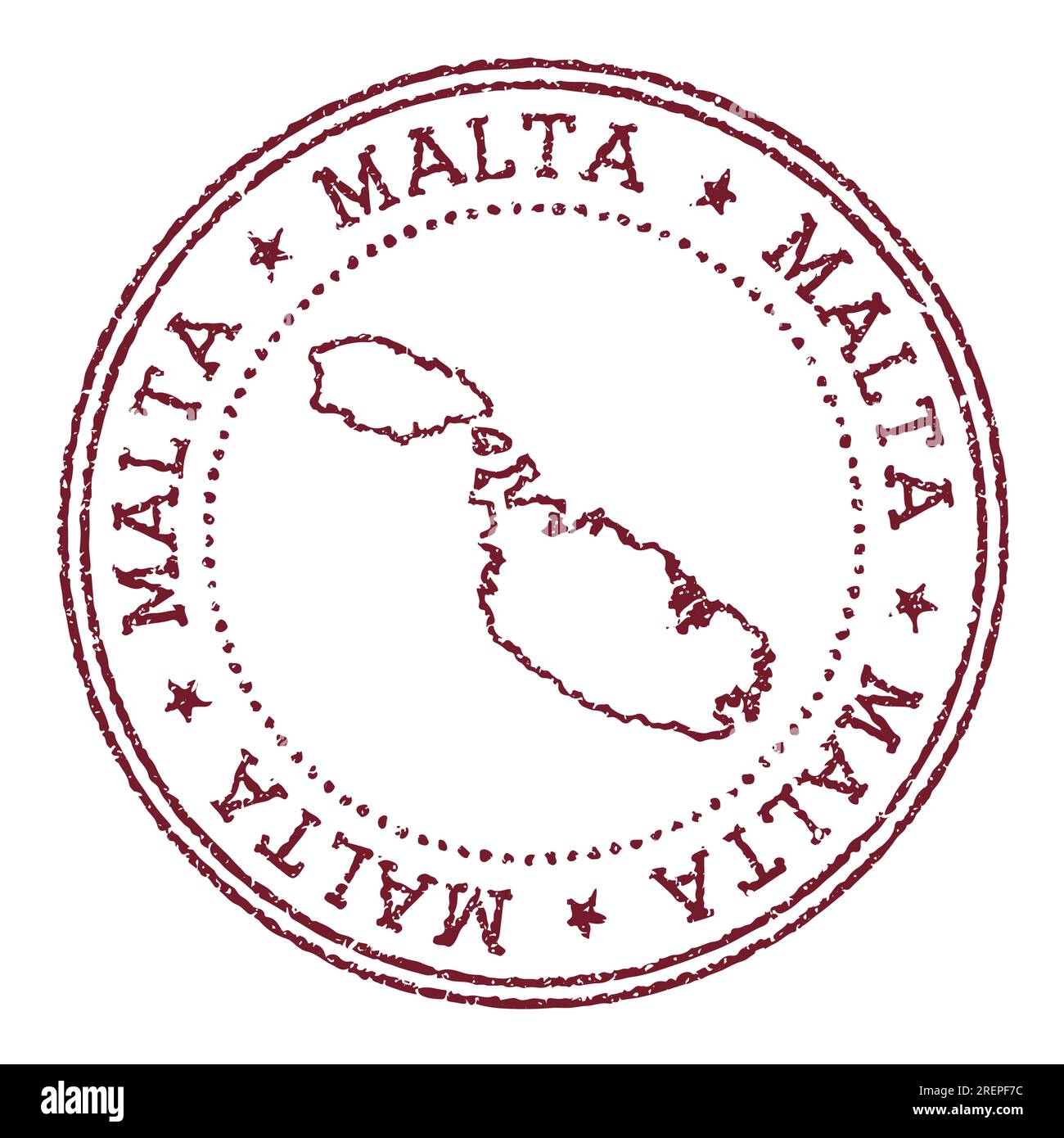 Malta round rubber stamp with island map. Vintage red passport stamp