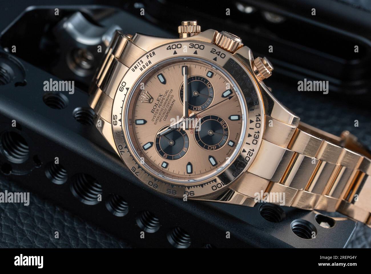 Photoshoot with the Rolex Daytona 116505 in Everose Gold Stock Photo