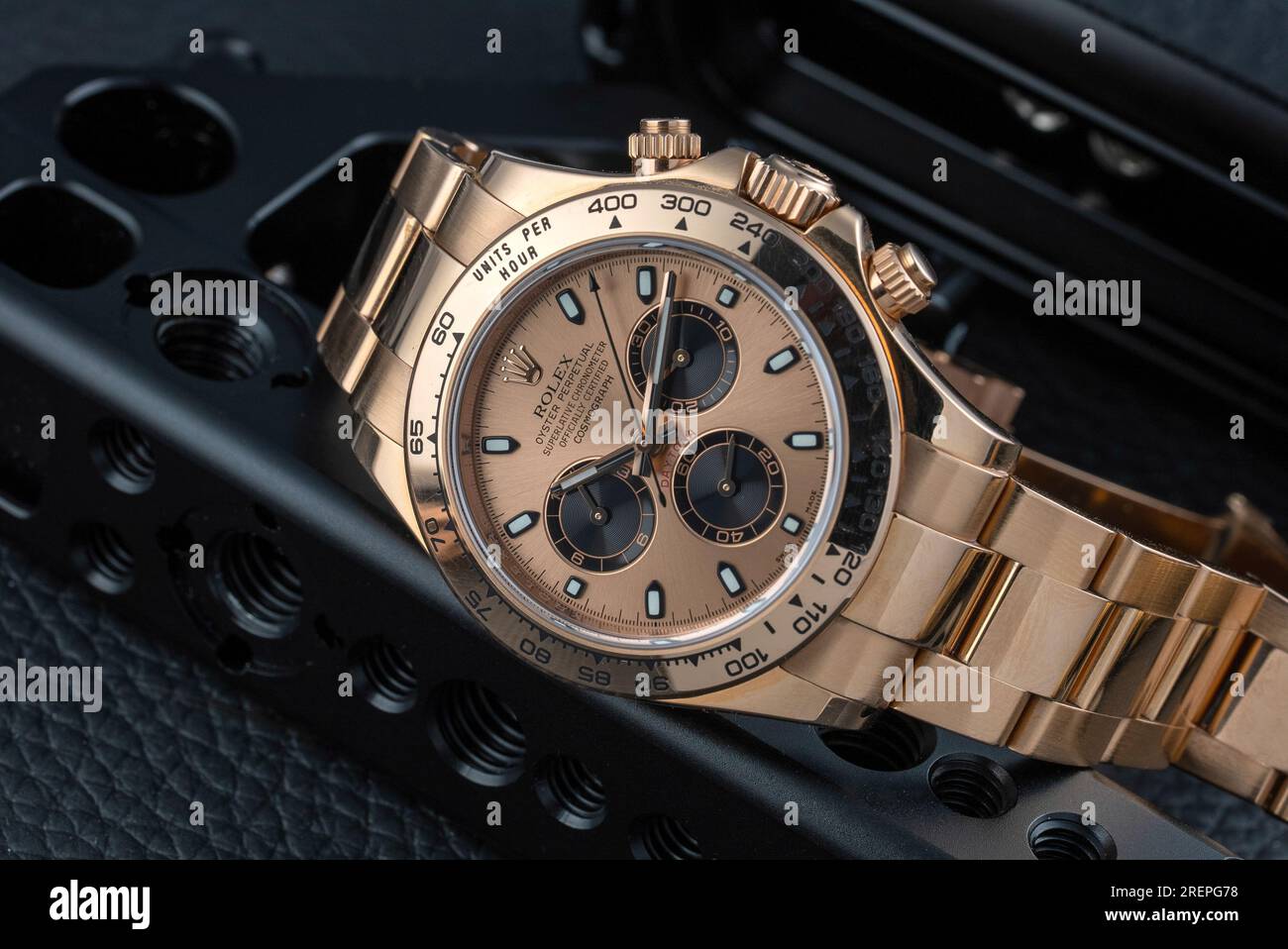 Photoshoot with the Rolex Daytona 116505 in Everose Gold Stock Photo