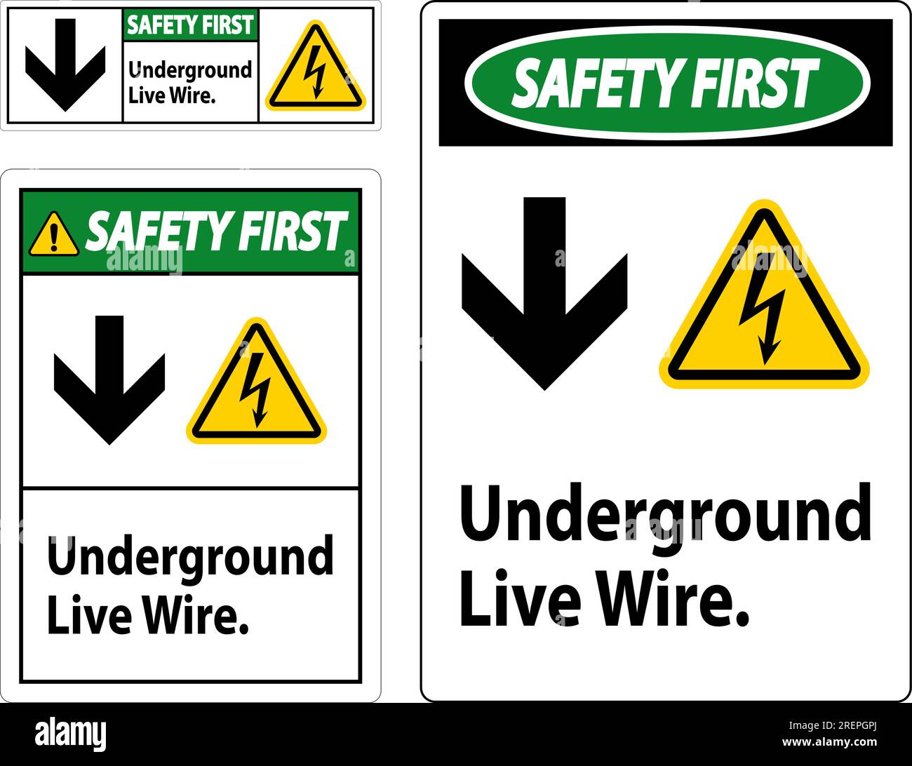 Safety First Sign, Underground Live Wire. Stock Vector