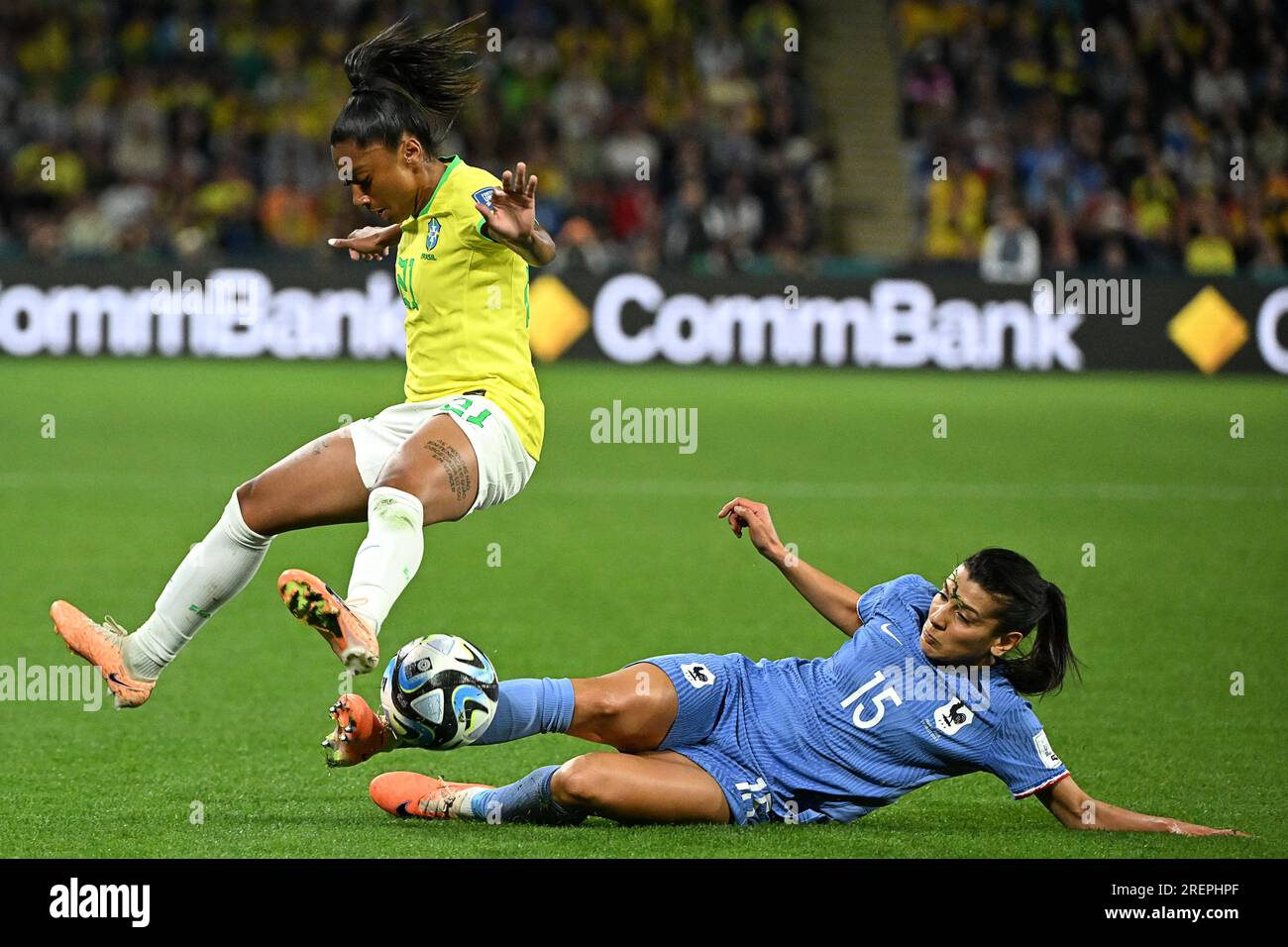 Brisbane, Australia. 29th July, 2023. Brazil's Kerolin (L) vies with Kenza Dali of France the group F match at the 2023 FIFA Women's World Cup in Brisbane, Australia, July 29, 2023. Credit: Xiong Qi/Xinhua/Alamy Live News Stock Photo