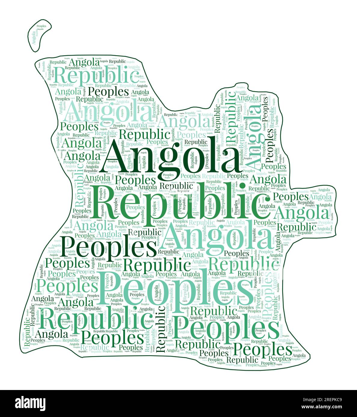 Angola shape filled with country name in many languages. Angola map in wordcloud style. Vibrant