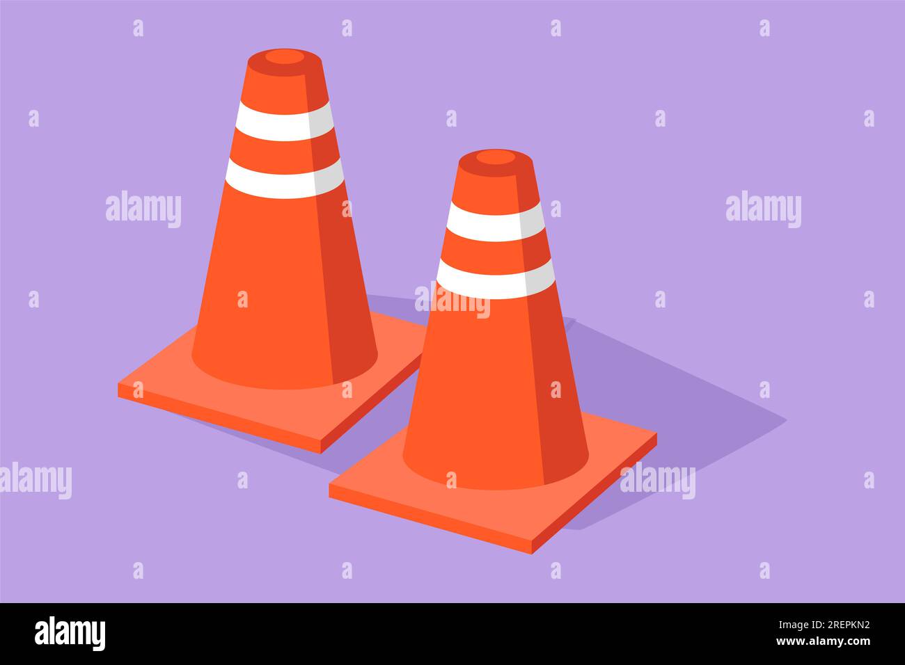 Character flat drawing traffic cone logo. Icon for traffic on road, street and construction. Orange caution bollard. Safety and security sign. Firefig Stock Photo