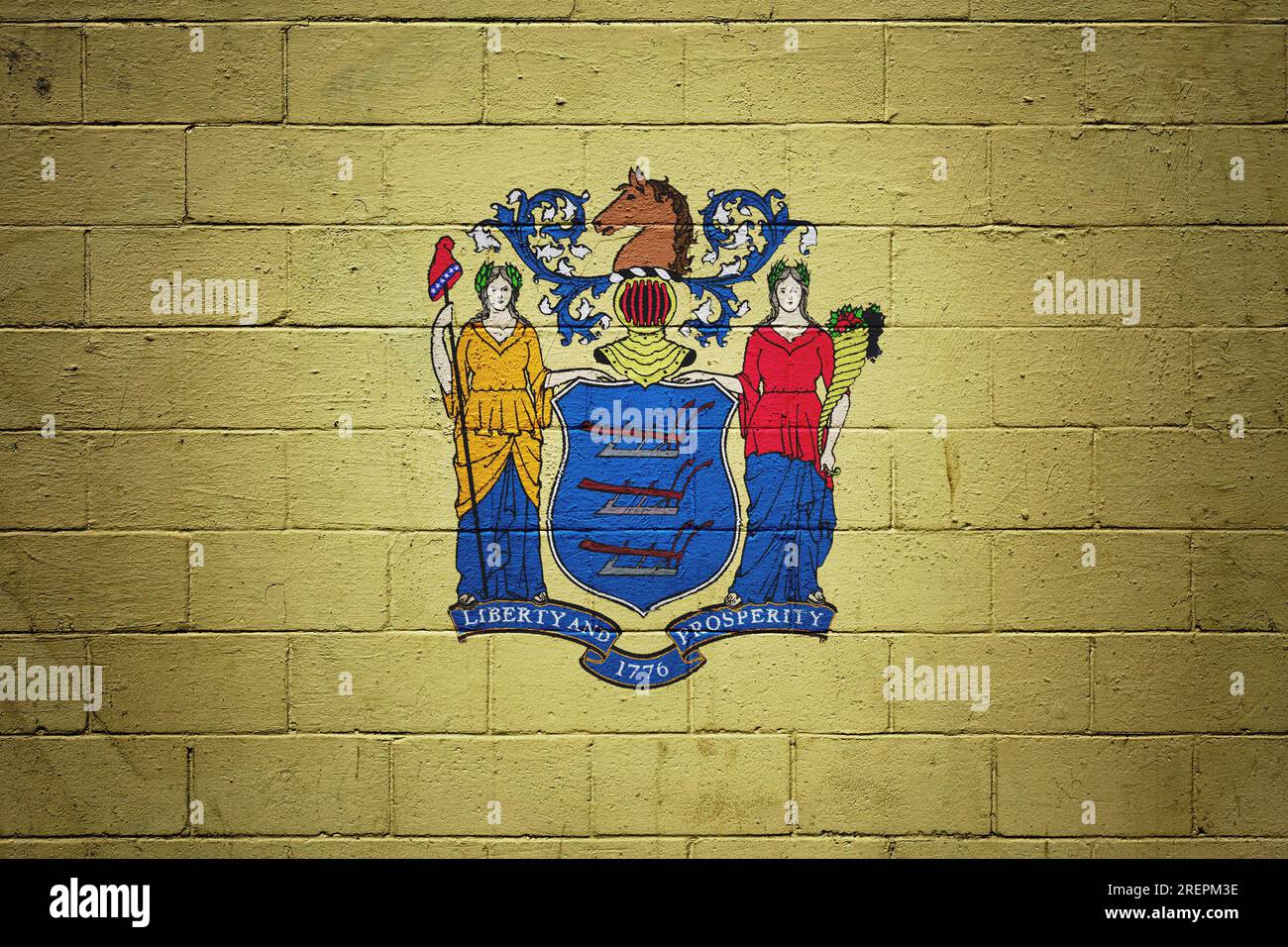Flag of New Jersey painted on a cinder block wall Stock Photo Alamy