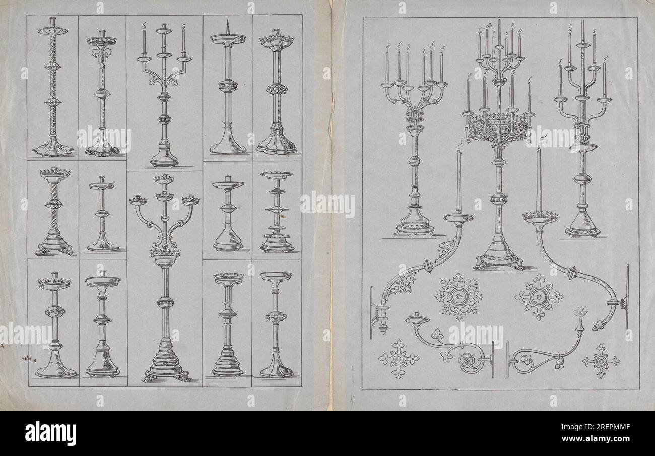 Designs for Gothic Candle Sticks and Branches by Augustus Pugin Stock Photo